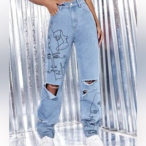 Shein Face Line Art Jeans